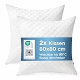 BEDSURE Kopfkissen 80x80 2er Set - Kissen 80x80 mit Reißverschluss, Anti-Milben - Antiallergisch Schlafkissen, Oeko-TEX Zertifiziert, 1400g Füllmenge Anpassbar, Bis 95 Grad Waschbar