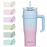Autsel 40oz Trinkbecher mit Deckel und Strohhalm,1200ml Thermobecher mit Strohhalm und Henkel, Doppelwandiger Edelstahl Vakuum Isolierbeche Kaffeebecher to Go, Tragbare Auto Becher