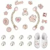 Canollo 24 Stück Schuhanstecker, Schuh Charms, Blumen Schuhschmuck, Perle Schuhanhänger, Glitzer Charms DIY Abnehmbare Zubehör für Mädchen Frauen Kinder, Schuh Anstecker für Clog-Dekor Zubehör
