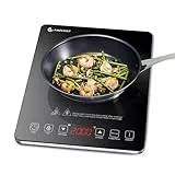 Induktionskochfeld 1 Platte, AMZCHEF Kochplatte Induktion mit ultradünnem Design, 20-Temperaturstufen und 20-Leistungseinstellung, 2000W Induktionskochplatte mit 3-Stunden-Timer, Sicherheitsschloss