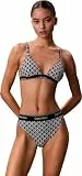Calvin Klein Damen Bikini Oberteil Triangel mit verstellbaren Trägern, Schwarz (20242 Icon Cotton Emblem+Black), M