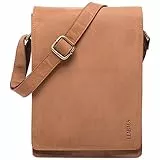 LEABAGS Leder Umhängetasche Herren & Damen I Messenger Bag mit Schultergurt I Schultertasche I Arbeitstasche I Tragetasche I Handtasche I Echtleder Tasche I Nature Hellbraun