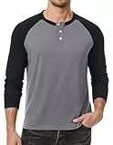 Meilicloth Langarmshirt Herren Pullover Baumwolle Henley Shirt Langarm Basic Pulli Herren T-Shirt Longsleeve Lässige Oberteile Sweatshirt Leichter Strickpullover Männer A Grau XL