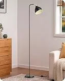 EDISHINE Stehlampe Industrielle, Retro Stehleuchte mit Metall Lampenschirm, Verstellbarer Kopf, E27 Fassung, Leselampe für Wohnzimmer & Büro, inkl. LED Leuchtmittel, Schwarz