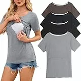 Smallshow 4er Pack Stillshirt Kurzarm Stillen Tshirt Damen Stilloberteile,Black-Brown-Deep Grey-Light Grey,M