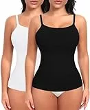 YARRCO Damen Shape Unterhemd Bauchweg Tanktop Shapewear Trägertop Spaghettiträger Shaping BH Hemd Body Shaper (Schwarz+Weiß, 2XL)