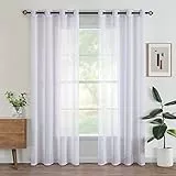 Woaboy Voile Gardinen Vorhänge Transparent Wohnzimmer mit Ösen Stores Gardinen Schlafzimmer Ösenvorhang Scheibengardine Schlaufengardinen Modern 2er Set 140x235cm (B x H) Weiß