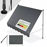 Juskys® Klemmmarkise Kapstadt 250x120 cm - Höhenverstellbar & UV-beständig - Balkon & Terrasse - Wetterfest & Sichtschutz - Terrassenüberdachung Grau
