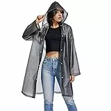 UNIQUEBELLA Regenmantel Eva Travel Transparent Regenponcho Regen Zubehör für Damen und Herren Regenbekleidung Regencape Regenjacke Wasserdicht für Wandern Radfahren Camping und Reisen,Schwarz,L