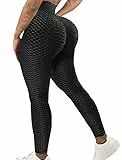 SEASUM Frauen Hohe Taille Yoga Hosen Workout Butt Lifting Scrunch Booty Leggings Bauch Kontrolle Anti Cellulite strukturierte Strumpfhose - Schwarz - Groß