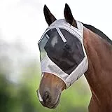 Harrison Howard CareMaster Dicke Fleece Polsterung Transparent Fine Mesh Pferde Fliegenmaske UV-Schutz Standard Silber/Schwarz Warmblut (L)