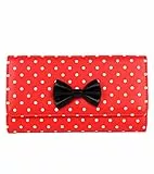 Schompi Retro Damen XXL Geldbörse mit Polka Dots Muster und Schleife, Kunstleder Portemonnaie mit Punkten, Farbe:Rot