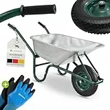 Juskys Schubkarre 100L, 210 kg – mit verzinkter Wanne, Luftreifen & Metall Felge, stabile Garten Schubkarre & Schiebkarre – Transportkarre Garden Silber
