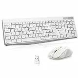KOORUI Tastatur und Maus Kabellos, Leise Maus Tastatur Set Deutsches Layout QWERTZ mit 12 Funktionstasten 2.4 GHz Tastatur Maus Set für Windows、MacOS、Linux-Weiß