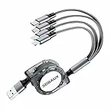 Multi USB Kabel 4 in 1, [3.1A 1M] Universal Einziehbares Schnelles Ladekabel mit Micro USB Typ C 2*iP Kabel für Phone, Samsung Galaxy S24 S23, Moto, Huawei, Sony, LG, Xiaomi, PS4, Swith Echo Dot