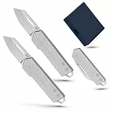 Mini Edelstahl Messer Taschenmesser Klein: 2 Stück Scharf Klappmesser, EDC Messer mit Schlüsselloch und Metallring, Schlüsselanhänger Klappmesser für Camping, Wandern, Survival und Outdoor