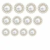 Bewudy 12 Stück Halbkugel Perlenknöpfe, Vintage Künstliche Perlen Knöpfe zum Aufnähen Runde Knöpfe in 3 Größen Hemdknöpfe für Kleidung Jean Kleidung Strickjacken DIY Dekoration(18/21/25mm)