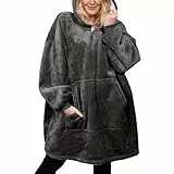 Michorinee Sherpa Hoodie Sweatshirt Kuscheldecke Ultra Weiche Warme Original TV Decke mit Ärmel und Tasche Baumwolle Fleece Kapuzen Pullover for Erwachsene Männer Damen Teenager, Grau