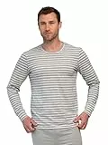 greenjama Herren Langarm-Shirt Ringel Pyjamaoberteil, Grey, XL