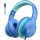 EarFun Kinder Kopfhörer mit USB-C Kabel, 85dB Lautstärkenbegrenzer, Komfortables Tragen, Hi-Fi Klang, Faltbare, 8-stufig Verstellbares Kopfband, Over Ear Kinderkopfhörer für Schule/Tablet/PC, Blau