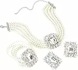 XVICO Damen Schmuck Set 3-teilig: Mehrschichtige Perlen Halskette + Ohrringe + Armband - Nickelarm Alloy Design, Passend für Alltags & Festliche Anlässe (Hochzeit, Gala, Party)