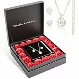 DN DECONATION 4-teiliges Schmuckset mit Ewiger Rose, Halskette Ohrringe Armband in Geschenkbox als Valentinstag-, Jahrestags- & Geburtstagsgeschenk für Sie, Einzigartiges Romantisches Schmuck Geschenk