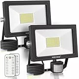MEIKEE 60W LED Strahler mit Bewegungsmelder Fernbedienung Superhell 5200 LM LED Fluter IP66 Wasserdicht 6500K Kaltweiß Scheinwerfer Außenbeleuchtung für Hof, Garage, Garten 2 Stücke