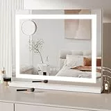 Dripex Hollywood Schminktischspiegel mit Beleuchtung 58 x 46 cm, HD Schminkspiegel für Tisch- oder Wandmontieren, Hollywood Spiegel mit 3 Farblichtmodi, 5 Facher Vergrößerung Spiegel, USB Anschluss