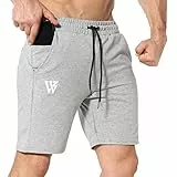 BROKIG Inzip Herren Laufshorts Sport Kurze Shorts Fitness Running Shorts mit Reißverschluss Taschen, hellgrau, L