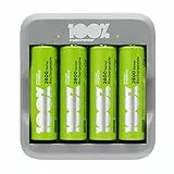 AA & AAA NiMH-Akkuladegerät mit 4 AA-Akkus 2300 mAh | 100% Spitzenleistung | Kompaktes USB-Ladegerät mit 4 Einschüben