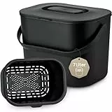 Black Sweden Home Biomülleimer Küche - 7L - Design Komposteimer mit Sieb - Bio-Mülleimer Geruchsdicht - Bio Abfalleimer- Komposter Küche Eimer mit Deckel - Bioabfallbehälter für Küche - Schwarz