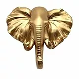 Tubayia Golden Tierkopf Wandhaken Kleiderhaken Huthaken Schlüsselhaken Wanddeko für Wohnzimmer, Schlafzimmer, Hotel (Elefant)