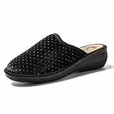 JOMIX Winter Hausschuhe Damen Bequeme Pantoffeln Punkten Italien Slippers Indoor (Schwarz 01, 39 EU)