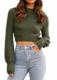GeGekoko Damen Strickpullover Kurz Sexy Cropped Pullover mit Rundhalsausschnitt Herbst Winter Warmer Langarm Sweatshirt Elegant Kurzer Strickpulli für Frauen
