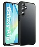FLLAO Matt Handyhülle für Samsung Galaxy A16 5G Hülle und 2 Schutzfolie, mit Kameraschutz [Militärnorm Schutz] urchscheinende PC Rückseite TPU Bumper Hülle für Samsung Galaxy A16 - Schwarz
