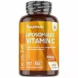 Liposomal Vitamin C - 1000mg Vit C, 100.2mg Sonnenblumenphospholipide & 30mg Hagebutte - 180 vegane Kapseln - Vitamin C trägt zur Verringerung von Müdigkeit und Erschöpfung bei (EFSA) - WeightWorld
