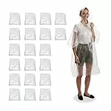 Relaxdays Regenponcho Einweg 20er Set, Einmal Regencape mit Kapuze, Erwachsene, Notfallponcho Damen, Herren, transparent