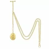 SIBOSUN Taschenuhrenkette für Herren, Albert-Taschenuhr und T-Steg-Ketten mit hohlem Anhänger, 3. Goldfarbene Blume, Retro
