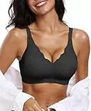 OEAK Bequeme bügellose Push-Up-BHs für Damen, nahtlose Bralettes, weicher V-Ausschnitt, Büstenhalter mit gewelltem Design, volle Abdeckung, Alltags-BH, Schwarz, Large