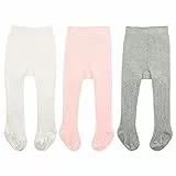 Durio Baby Strumpfhose für Mädchen Baumwolle Kinderstrumpfhose Kinder Strumpfhosen Set Warme Strümpfe Leggings 3 Paar-Weiß Hellpink Hellgrau 6-12 Monate