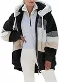 Nsercvb Fleecejacke Damen, Winterjacke Teddy Mantel Warm Winter Kapuzenpullover Flauschig Sweatshirt mit Kapuze und Taschen Oversize, M, A1-black