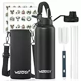 WATERSY Isolierte Edelstahl Thermosflasche 40oz Vakuumisolierte Trinkflasche mit 2 Deckel Auslaufsichere Wasserflasche 1200 ml Doppelwand Flasche Metall Sport für Sport, Schule