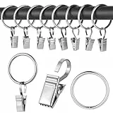 Realure 50 Stück Edelstahl Gardinenringe mit Clips, Silber Vorhangringe mit Clips, Gardinenklammern mit Ø 30 mm Metall Gardinenringe für Vorhänge, Gardinenstangen, Duschvorhang, Fotos und Licht