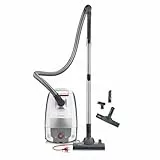 SEVERIN Bodenstaubsauger mit Beutel, leistungsstarker und leiser Staubsauger mit 360° Rollen, HEPA Filter, Zubehör für Teppich & Hartböden, weiß, rot, BC 7047