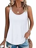 PLOKNRD Damen Tank Top Sommer Spaghetti Oberteile Ärmellose Rundhalsausschnitt Shirt Blusen Tops Weiß L