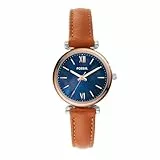 Fossil Damenuhr Carlie Mini, Quarzwerk, 28mm Silbernes Edelstahlgehäuse mit Lederarmband, ES4701