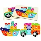 HOTUT Holzpuzzle Spielzeug, 2 Stück Montessori Spielzeug Puzzle, Holzpuzzle ab 1 2 3 Jahren, 3D Kreativ Lernspielzeug für Kinder, Lernendes pädagogisches Baby Puzzle, Geschenk für Jungen Mädchen