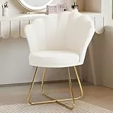 Hawthyhome Polstersessel Esszimmerstühle, Stuhl Schminktisch, Stuhl Samt, Blütenblatt-Rückenlehne Lehnstuhl mit Metallbeinen Gold, Bis 150 KG Belastbar Weiß