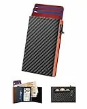 Kartenetui Herren | Geldbörse Herren | Slim Wallet mit Münzfach & ID-Fenster, Pop-Up Smart Magnetischer Wallets for Men, Leder Portmonee Geldbeutel, Kreditkartenetui für 11 Karten, Schwarz & Orange