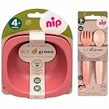 NIP öko bio Geschirrset GIRLS ab 9. Monat, 2 Breischale + Eat Green öko bio Esslernbesteck, geeignet für die Mikrowelle, Melamin frei, BPA frei, Spülmaschinenfest, made in Germany